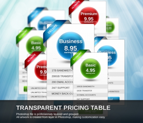 Template Image for Transparent Pricing Table - 30007