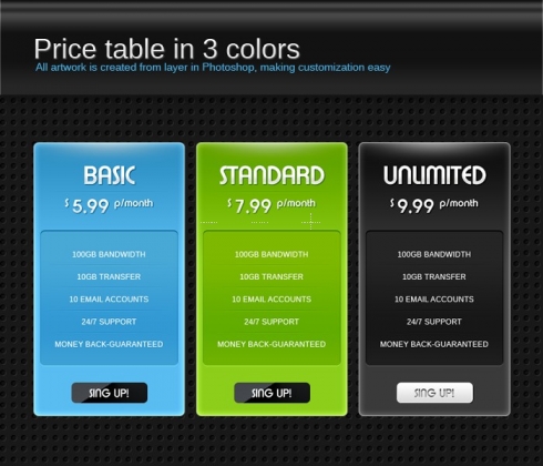 Template Image for Price Tables - 30377